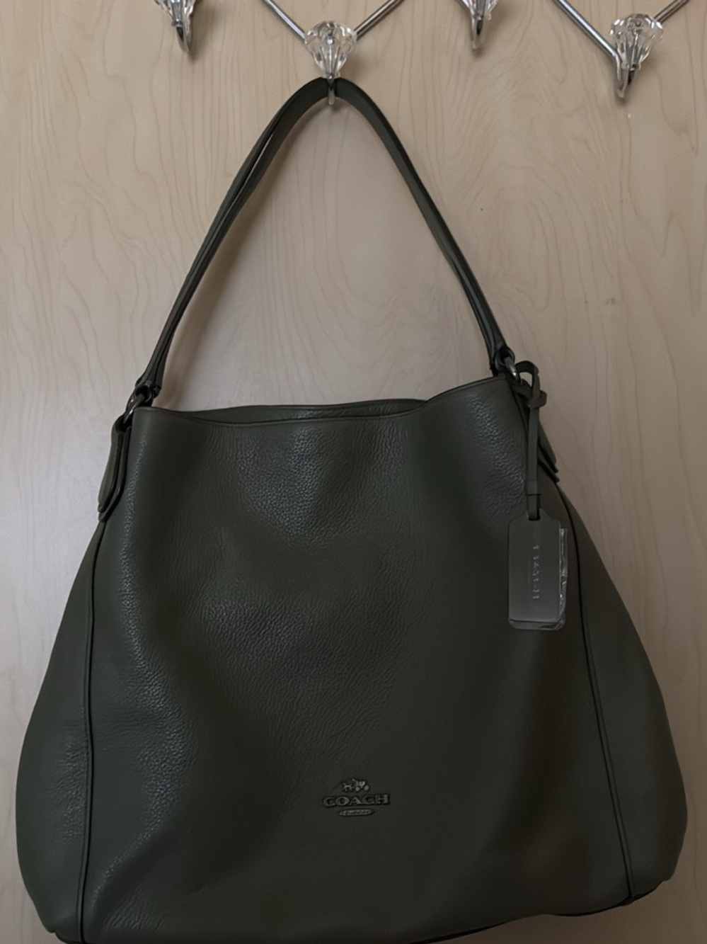 Coach Olive Green Pebble Leather Shoulder Bag